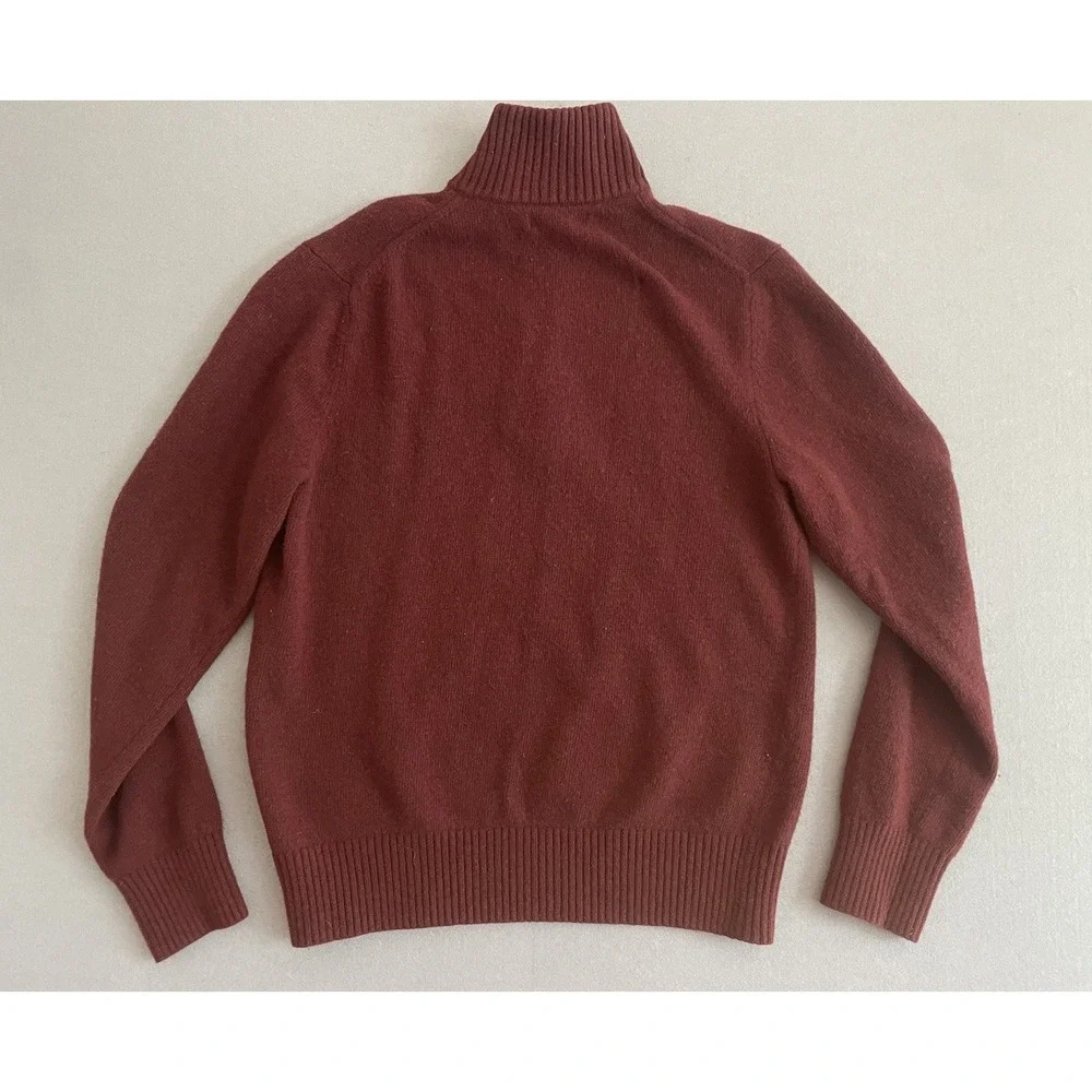 Banana Republic Men M Wool Sweater 1/4 Zip Burgundy Stripe Italian Yarn Mock Lux